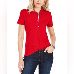 Tommy Hilfiger Women Solid Short-Sleeve Polo Top size Large red NWT in packaging
